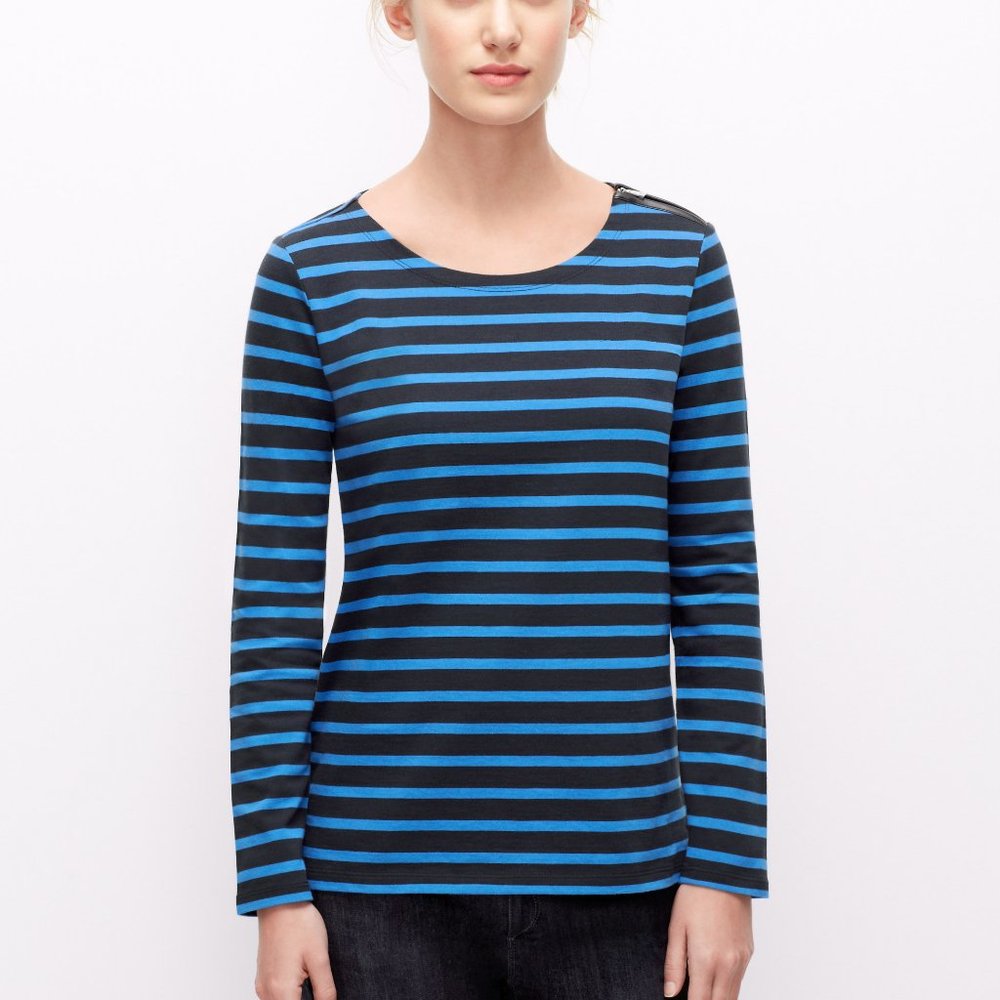 Ann Taylor Stripe Shoulder Zip Cotton Tee NWT $54